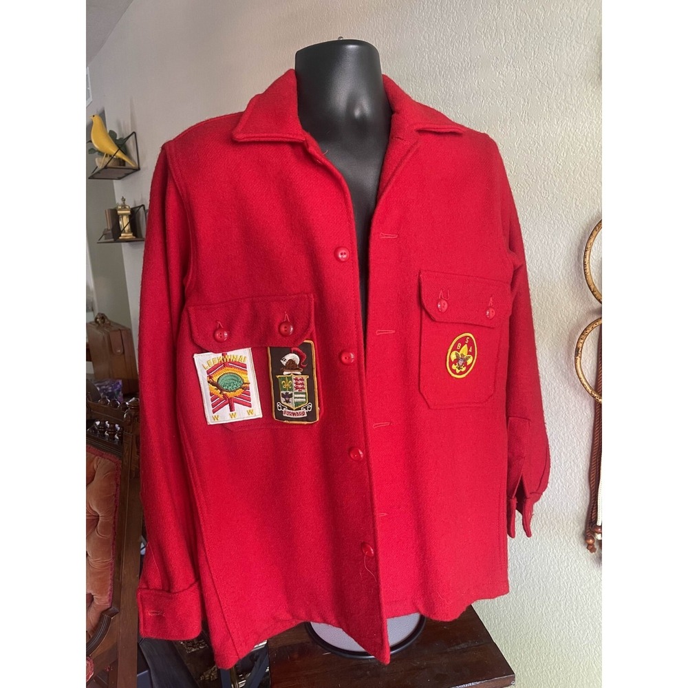 VTG BSA Red Wool Jacket Sz 38 w/ Order of the Arrow Patches 1970s Boy Scouts